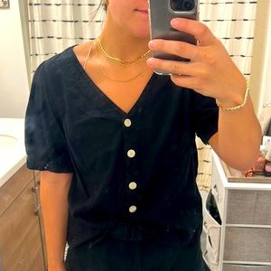 Black button Short Sleeved Blouse